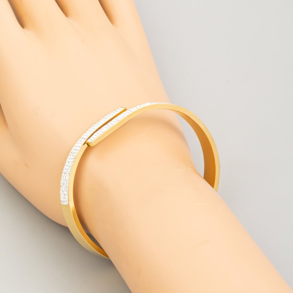 Pave Stainless Steel Hinged Stainless Steel Bracelet - Picture 3 of 3
